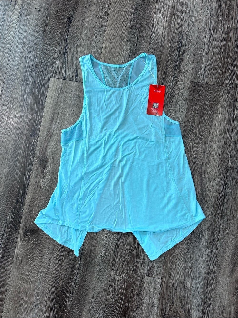 Move With You Bamboo Material Light Aqua Mesh-Back Racer Tank